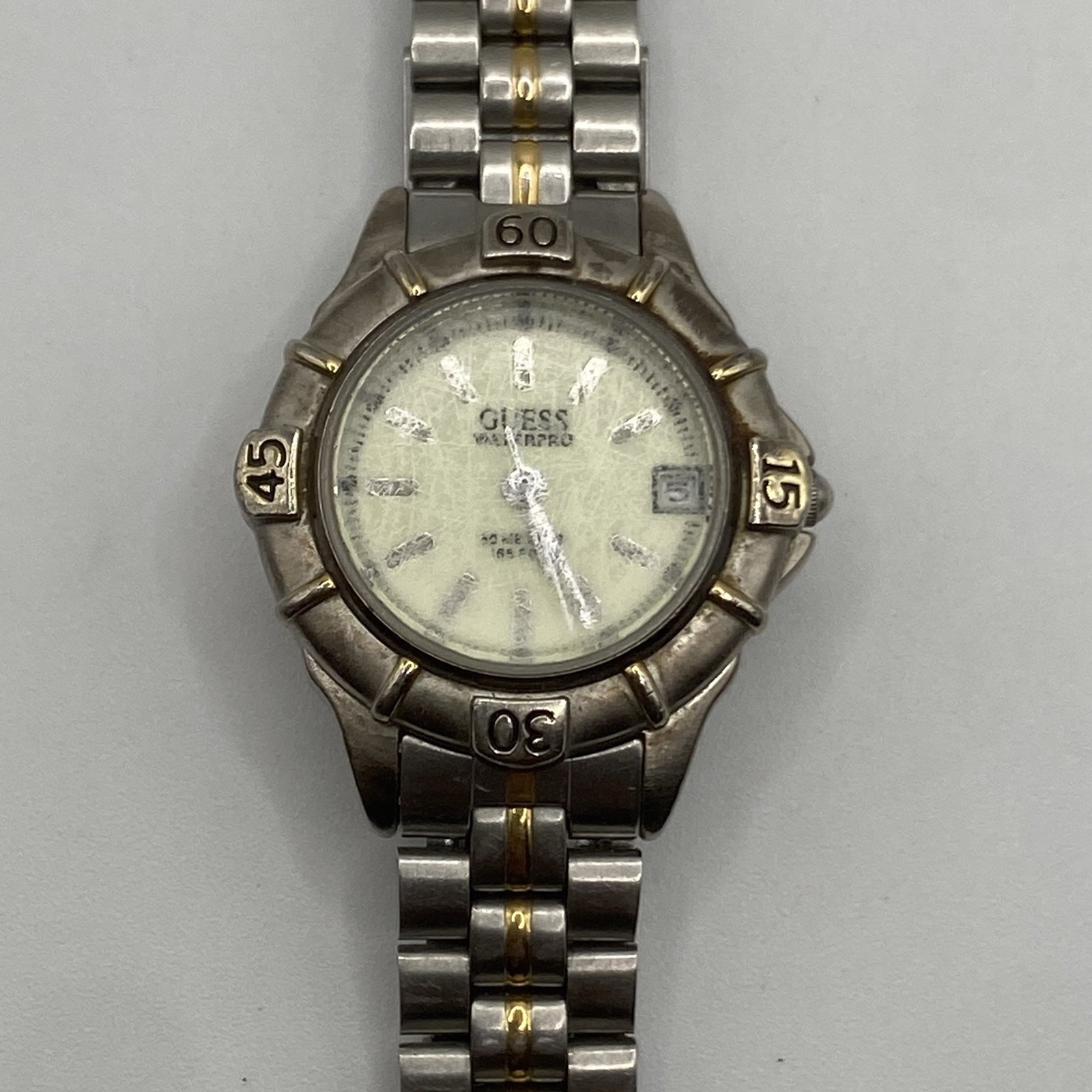 Vintage 1996 Guess Waterpro Watch Women 30mm Silver Gold Tone Date Untested